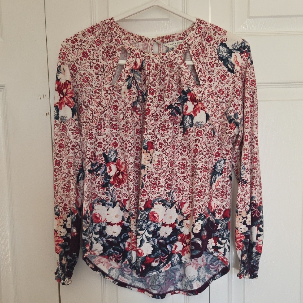 Lucky Brand Red and Blue Floral Blouse
